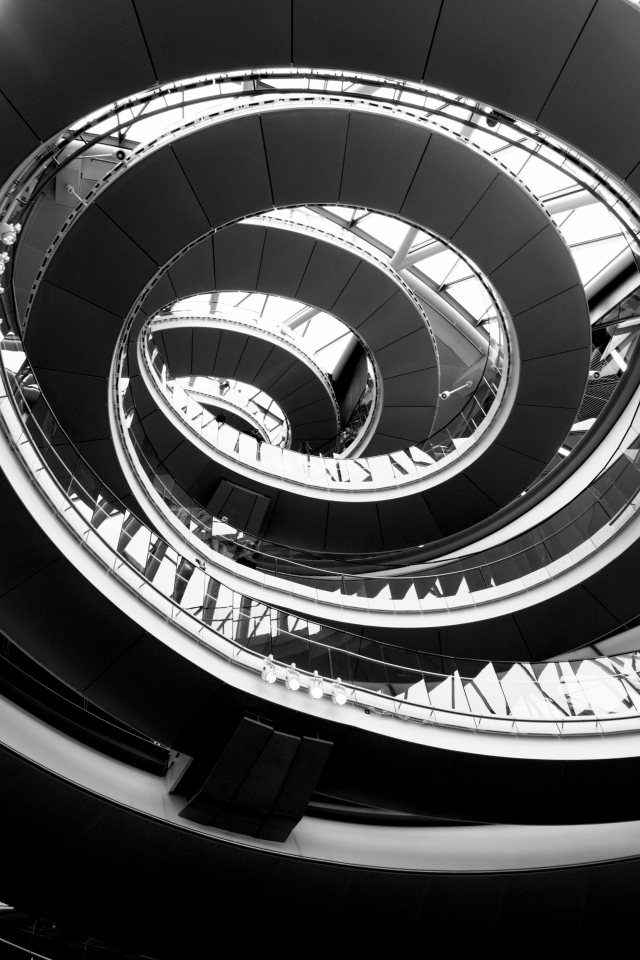 City Hall staircase in B&W